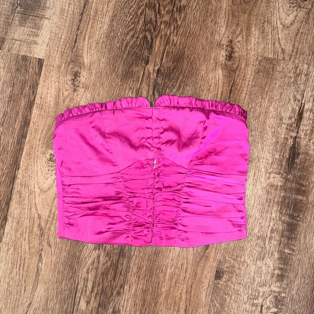 Sky to Moon Pink Ruched Strapless Top